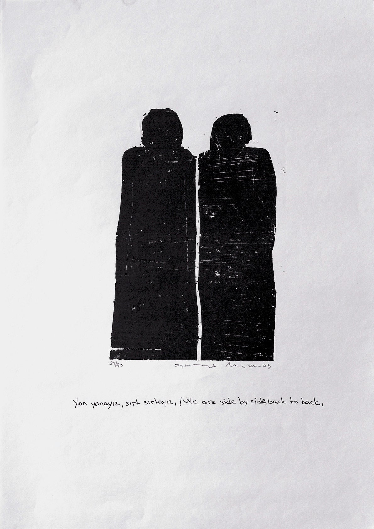 Daddy Is a Rabbit and I’m a Cat - Gravür kitabından - yan yanayız, sırt sırtayız