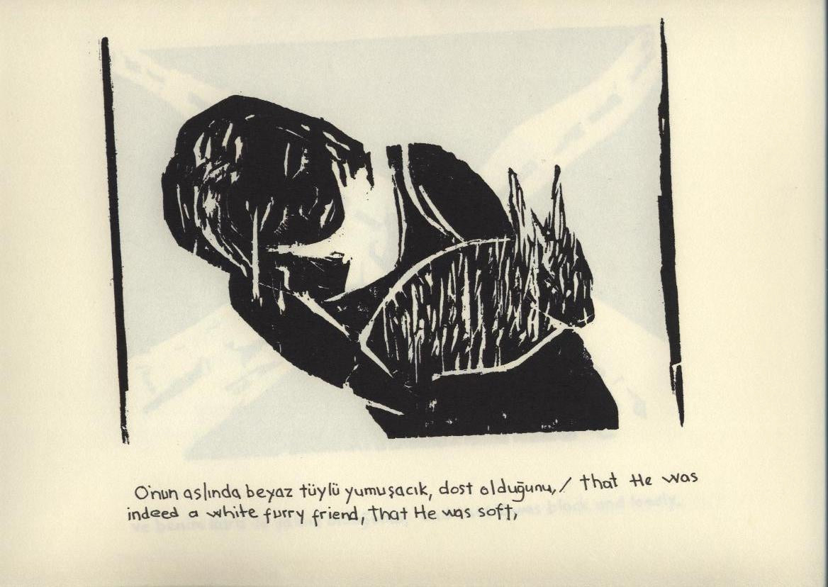 Daddy Is a Rabbit and I’m a Cat - Gravür kitabından - Onun aslında beyaz tüylü yumuşacık dost olduğunu…